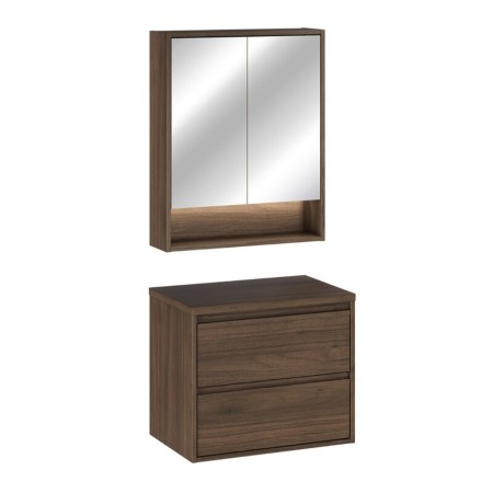 Set mobilier de baie Viola Villa, PAL melaminat, maro nuc, blat maro nuc, L.60 cm, dulap suspendat cu oglinda, SET-VOV B VILLA 60CM MC