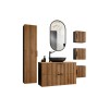 Set mobilier de baie Xilo, MDF, PAL melaminat, gri antracit/stejar wotan, blat stejar wotan, L.100 cm, lavoar Mona, oglinda LED, dulap inalt H.140 cm, SET-XIL B 100CM UN. MONA MB A3