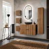 Set mobilier de baie Xilo, MDF, PAL melaminat, gri antracit/stejar wotan, blat stejar wotan, L.100 cm, lavoar Mona, oglinda LED, dulap inalt H.140 cm, SET-XIL B 100CM UN. MONA MB A3