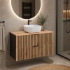 Set mobilier de baie Xilo, MDF, PAL melaminat, gri antracit/stejar wotan, blat stejar wotan, L.100 cm, lavoar Smile, SET-XIL B 100CM UN.6252
