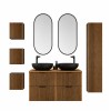 Set mobilier de baie Xilo, MDF, PAL melaminat, gri antracit/stejar wotan, blat stejar wotan, L.120 cm, lavoare Mona, oglinzi LED, dulap inalt H.140 cm, SET-XIL B 120CM UN. MONA MB A6