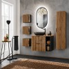 Set mobilier de baie Xilo, MDF, PAL melaminat, gri antracit/stejar wotan, blat stejar wotan, L.80 cm, lavoar Mona, oglinda LED, dulap inalt H.140 cm, SET-XIL B 80CM UN.MONA MB A2