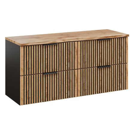 Set mobilier de baie Xilo, MDF, PAL melaminat, gri antracit/stejar wotan, blat stejar wotan, L.120 cm, SET-XIL B NAT WOTAN 120CM