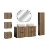 Set mobilier de baie Xilo, MDF, PAL melaminat, gri antracit/stejar wotan, blat stejar wotan, L.120 cm, lavoare Smile, oglinda LED, dulap inalt H.140 cm, SET-XIL B NAT WOTAN 120CM UN SMILE HC