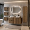 Set mobilier de baie Xilo, MDF, PAL melaminat, gri antracit/stejar wotan, blat stejar wotan, L.120 cm, lavoare Smile, oglinda LED, dulap inalt H.140 cm, SET-XIL B NAT WOTAN 120CM UN SMILE HC