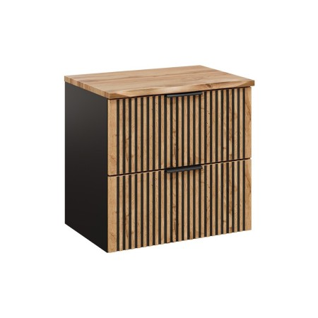 Set mobilier de baie Xilo, MDF, PAL melaminat, gri antracit/stejar wotan, blat stejar wotan, L.60 cm, SET-XIL B NAT WOTAN 60CM