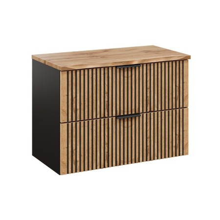 Set mobilier de baie Xilo, MDF, PAL melaminat, gri antracit/stejar wotan, blat stejar wotan, L.80 cm, SET-XIL B NAT WOTAN 80CM