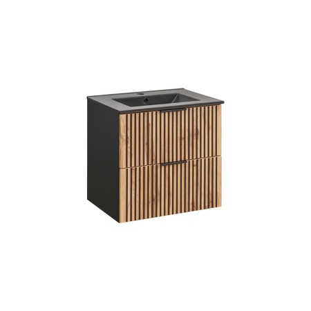 Set mobilier de baie Xilo, MDF, PAL melaminat, gri antracit/stejar wotan, lavoar Lava, L.60 cm, SET-XIL LAVA BLACK 60CM
