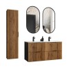 Set mobilier de baie Xilo, MDF, PAL melaminat, gri antracit/stejar wotan, lavoar Sky, L.120 cm, oglinzi LED, dulap inalt H.140 cm, SET-XIL SKY 120D A4