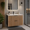 Set mobilier de baie Xilo, MDF, PAL melaminat, gri antracit/stejar wotan, lavoar Sky, L.80 cm, SET-XIL SKY 80CM
