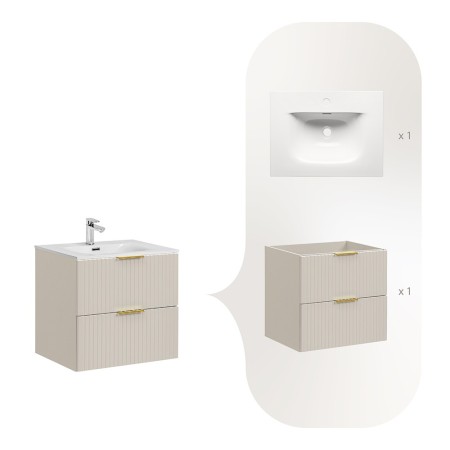 Set de mobilier de baie Adel Cashmere, MDF, PAL melaminat, cashmere mat, lavoar SKY ceramica, L.60 cm, SKY – SET-ADC 60CM SKY