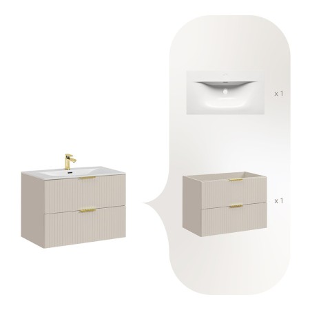Set de mobilier de baie Adel Cashmere, MDF, PAL melaminat, cashmere mat, lavoar SKY ceramica, L.80 cm, SET-ADC 80CM SKY