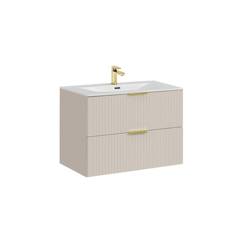 Set de mobilier de baie Adel Cashmere, MDF, PAL melaminat, cashmere mat, lavoar SKY ceramica, L.80 cm, SET-ADC 80CM SKY