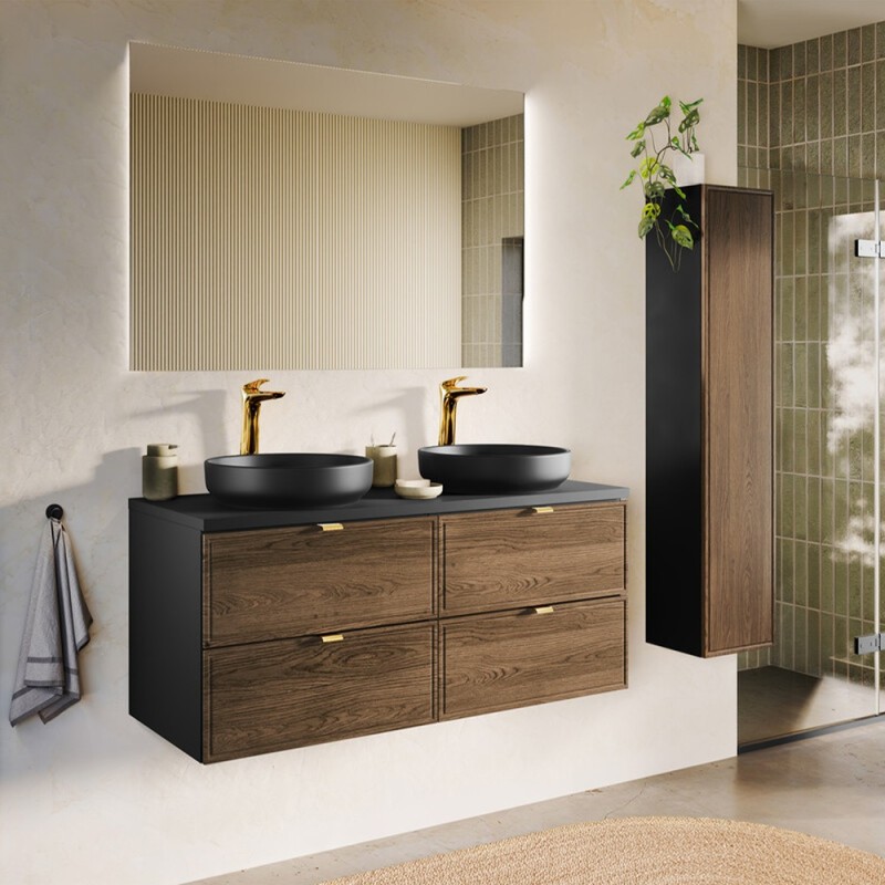 Dulap inalt Talia Casella, MDF, PAL melaminat, negru mat/stejar casella, 1 usa, H.140 cm, TALIA CASELLA 80-30-1D