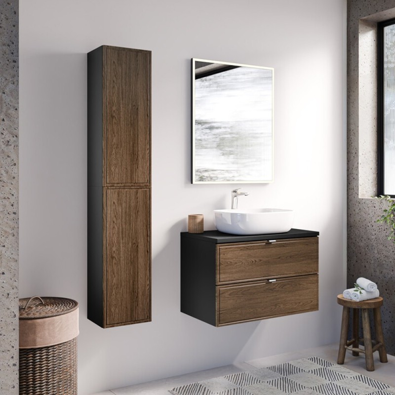 Semicoloana Talia Casella, MDF, PAL melaminat, negru mat/stejar casella, 1 usa, H.80 cm, TALIA CASELLA 81-30-1D