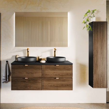 Dulap lavoar Talia Casella, MDF, PAL melaminat, negru mat/stejar casella, 2 sertare, L.60 cm, TALIA CASELLA 82-60-46-2S