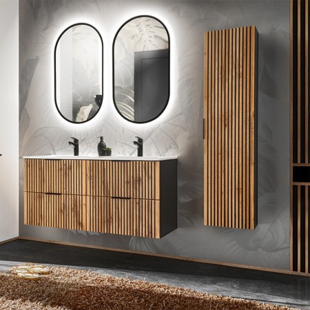 Dulap inalt Xilo, MDF, PAL melaminat, gri antracit/stejar wotan, 1 usa, H.140 cm, XILO BLACK WOTAN 80-01-D-1D