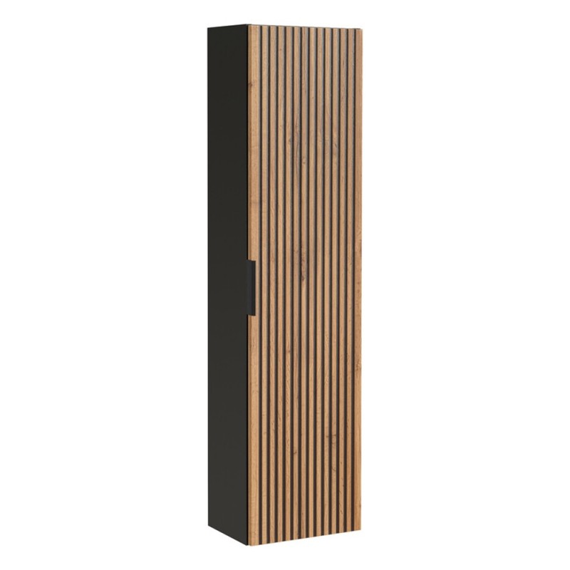 Dulap inalt Xilo, MDF, PAL melaminat, gri antracit/stejar wotan, 1 usa, H.140 cm, XILO BLACK WOTAN 80-01-D-1D