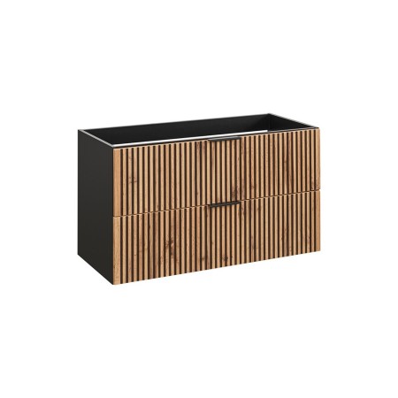 Dulap lavoar Xilo, MDF, PAL melaminat, gri antracit/stejar wotan, 2 sertare, L.100 cm, XILO BLACK WOTAN 82-100-D-2S