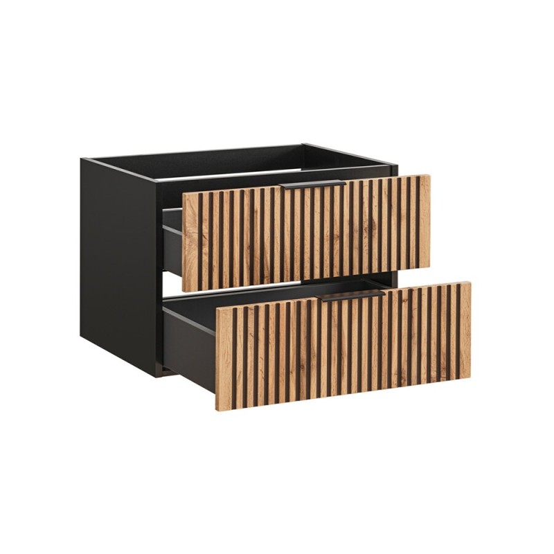 Dulap lavoar Xilo, MDF, PAL melaminat, gri antracit/stejar wotan, 2 sertare, L.80 cm, XILO BLACK WOTAN 82-80-D-2S