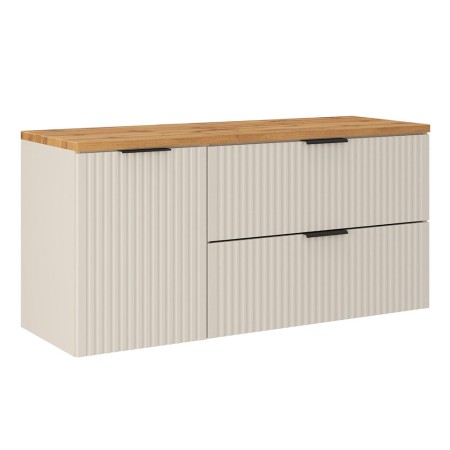 Set de mobilier de baie Adel Cashmere, MDF, PAL melaminat, cashmere mat, blat stejar wotan, L.120 cm, SET-ADC B WOTAN