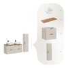 Set de mobilier de baie Adel Cashmere, MDF, Pal melaminat, cashmere mat, blat stejar wotan, L.120 cm, 2 lavoare Smile ceramica și dulap înalt, SET-ADC B WOTAN 120CM
