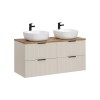Set de mobilier de baie Adel Cashmere, MDF, PAL melaminat, cashmere mat, blat stejar wotan și 2 lavoare de blat Smile 40, L.120 cm, SET-ADC B WOTAN 120CM SMILE 40