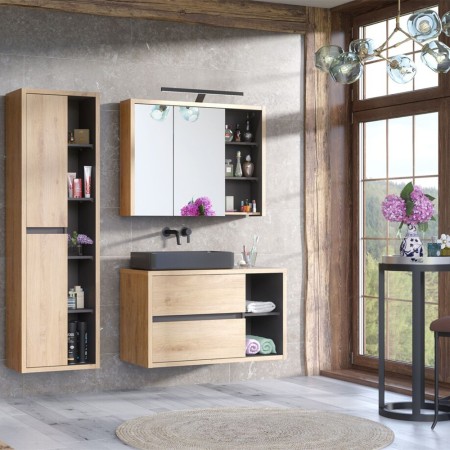 Set mobilier baie Devon, PAL melaminat, stejar shetland/grafit, lavoar Slim, L.100 cm, SET-DV B 100CM UN.6275 BLACK A1