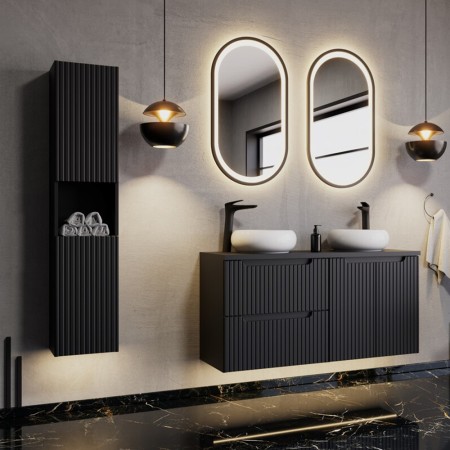 Oglinda Apollo, metal, sticla, LED, 30W, alb cald 3000K, 90X70 cm, LUSTRO APOLLO BLACK 2 900X700