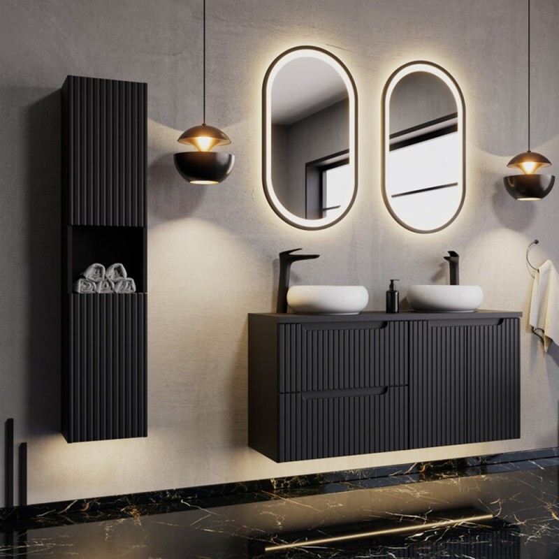 Oglinda Apollo, metal, sticla, LED, 30W, alb cald 3000K, 90X70 cm, LUSTRO APOLLO BLACK 2 900X700