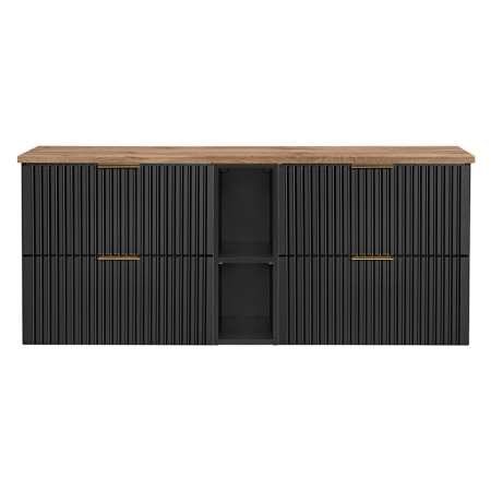 Set mobilier baie Adel Black, MDF, PAL melaminat, negru mat, blat stejar wotan, L.140 cm, SET - ADB B 140CM WOTAN 81-01 BLACK