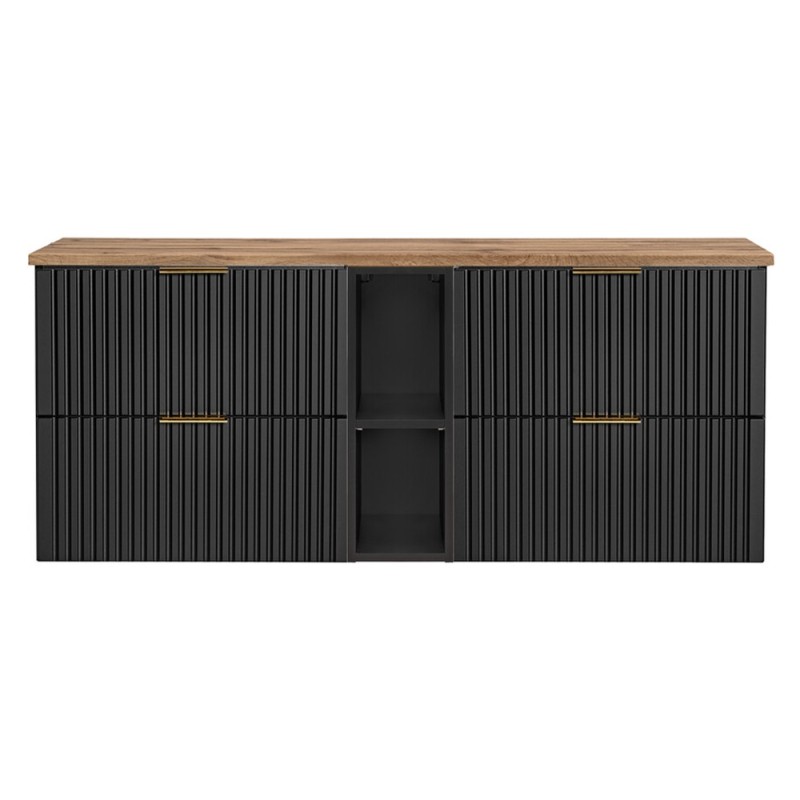 Set mobilier baie Adel Black, MDF, PAL melaminat, negru mat, blat stejar wotan, L.140 cm, SET - ADB B 140CM WOTAN 81-01 BLACK