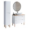 Set mobilier baie Fiji White, MDF, PAL melaminat, alb, blat stejar coast evoke, L.100 cm, lavoar Megi, oglinda perete Luna, dulap inalt H.166 cm, SET-FW B 100CM UN.MEGI-M13 1