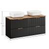 Set mobilier baie Adel Black, MDF, PAL melaminat, negru mat, blat natural wotan, lavoare Smile 40, L.120 cm, SET-ADB B NAT WOTAN 120CM UN SMILE