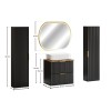 Set mobilier baie Adel Black, MDF, PAL melaminat, negru mat, blat natural wotan, dulapuri inalte H.140 cm, lavoar Magic, L.60 cm, oglinda LED, SET-ADB B NAT WOTAN 60CM UN MAGIC HC