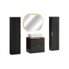Set mobilier baie Adel Black, MDF, PAL melaminat, negru mat, blat natural wotan, dulapuri inalte H.140 cm, lavoar Magic, L.60 cm, oglinda LED, SET-ADB B NAT WOTAN 60CM UN MAGIC HC