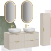 Set de mobilier de baie Adel Cashmere, MDF, Pal melaminat, blat cashmere mat, L.120 cm, 2 lavoare Smile ceramica și dulap înalt, SET-ADC B CASHMERE 120CM