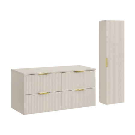 Set de mobilier de baie Adel Cashmere, MDF, Pal melaminat, blat cashmere mat, L.120 cm, dulap înalt H.140 cm, SET-ADC B CASHMERE 120CM HIGH CABINET