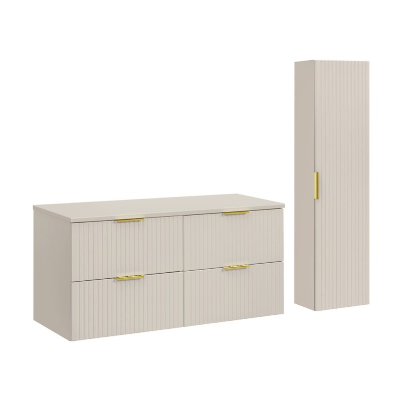 Set de mobilier de baie Adel Cashmere, MDF, Pal melaminat, blat cashmere mat, L.120 cm, dulap înalt H.140 cm, SET-ADC B CASHMERE 120CM HIGH CABINET
