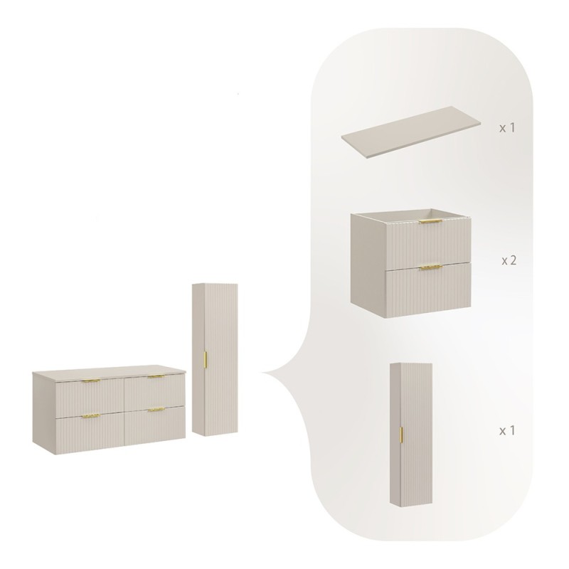 Set de mobilier de baie Adel Cashmere, MDF, Pal melaminat, blat cashmere mat, L.120 cm, dulap înalt H.140 cm, SET-ADC B CASHMERE 120CM HIGH CABINET