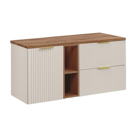 Set de mobilier de baie Adel Cashmere, MDF, PAL melaminat, cashmere mat, blat stejar wotan, L.120 cm, SET-ADC B WOTAN 120CM LB