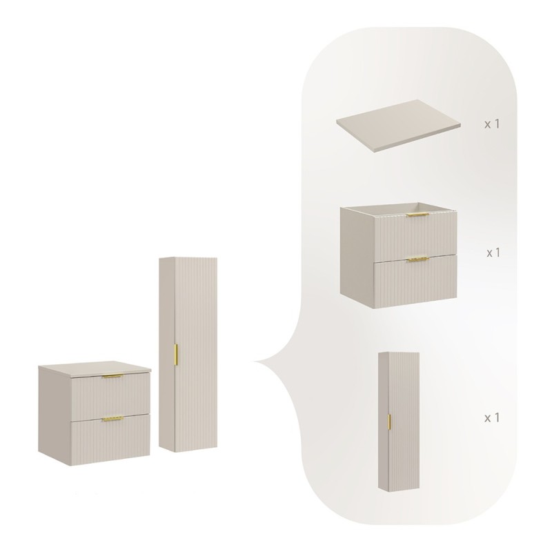 Set de mobilier de baie Adel Cashmere, MDF, PAL melaminat, blat cashmere mat, dulap înalt H.140 cm, SET-ADC B CASHMERE 60CM HIGH CABINET