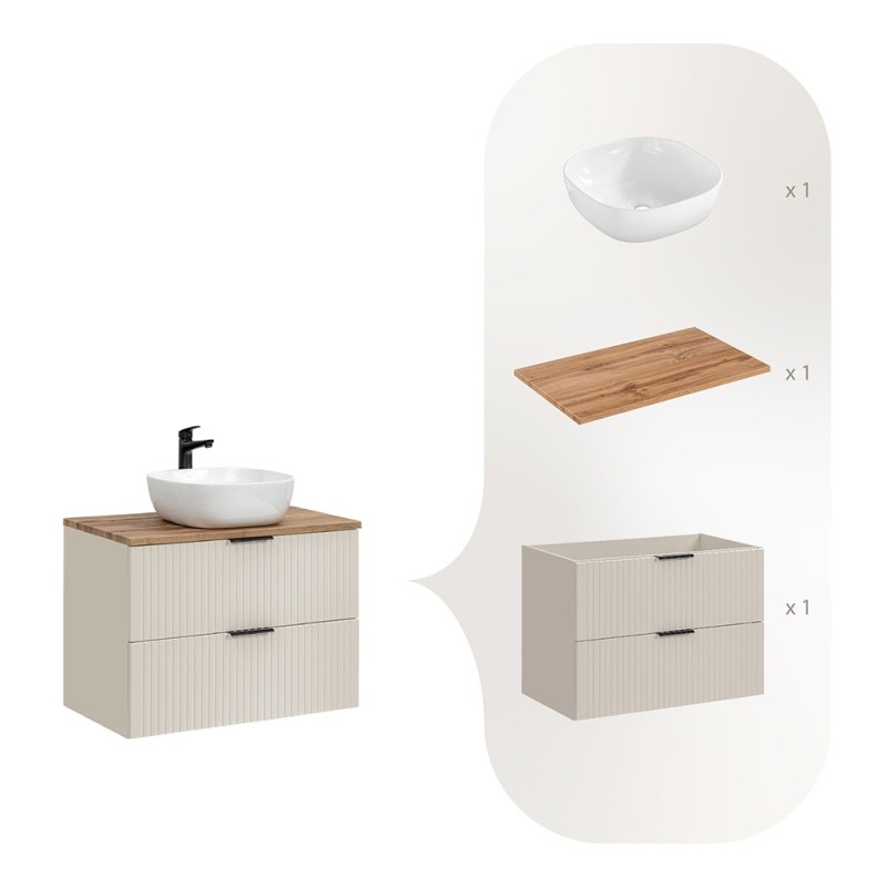 Set de mobilier de baie Adel Cashmere, MDF, PAL melaminat, blat stejar wotan, L.80 cm, lavoar Smile 40, SET-ADC B WOTAN 80CM SMILE 40