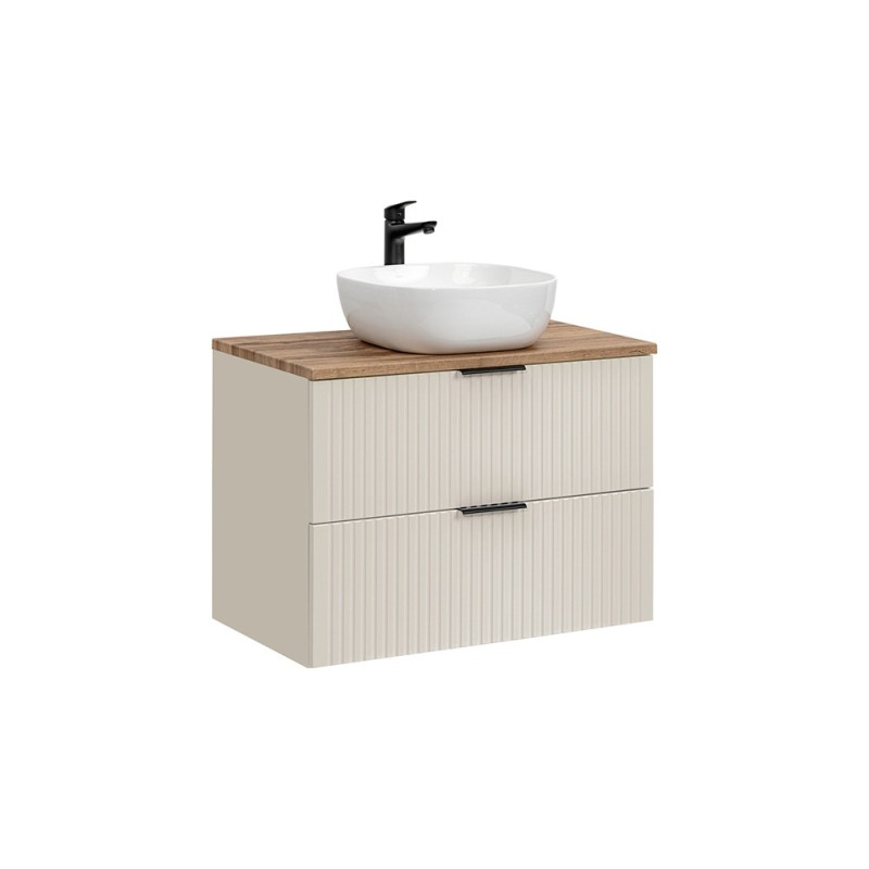 Set de mobilier de baie Adel Cashmere, MDF, PAL melaminat, blat stejar wotan, L.80 cm, lavoar Smile 40, SET-ADC B WOTAN 80CM SMILE 40
