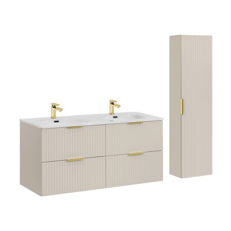 Set de mobilier de baie Adel Cashmere, MDF, PAL melaminat, cashmere mat, lavoar SKY, L.120 cm, dulap înalt H.140 cm, SET-ADC 120CM SKY HIGH CABINET
