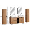 Set mobilier baie Adel Oak, MDF, PAL melaminat, blat stejar wotan, lavoare Magic 50, L.140 cm, dulapuri inalte H.140 cm si oglinzi LED, SET-ADO B NAT WOTAN 140CM UN MAGIC HC