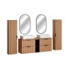 Set mobilier baie Adel Oak, MDF, PAL melaminat, blat stejar wotan, lavoare Magic 50, L.140 cm, dulapuri inalte H.140 cm si oglinzi LED, SET-ADO B NAT WOTAN 140CM UN MAGIC HC