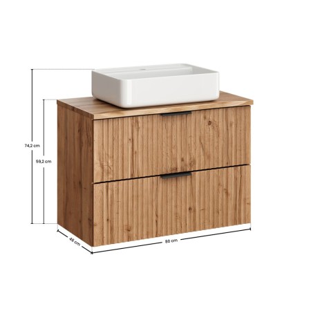 Set mobilier baie Adel Oak, MDF, PAL melaminat, blat natural wotan, L.80 cm, lavoar Magic 50, SET-ADO B NAT WOTAN 80CM UN MAGIC