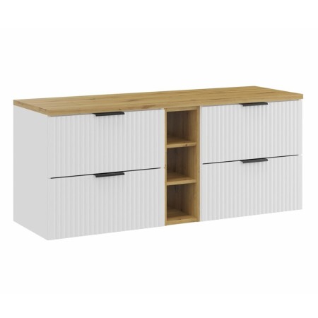 Set mobilier baie Adel White, MDF, PAL melaminat, blat stejar artizanal, L.140 cm, SET-ADW B ARTISAN 140CM