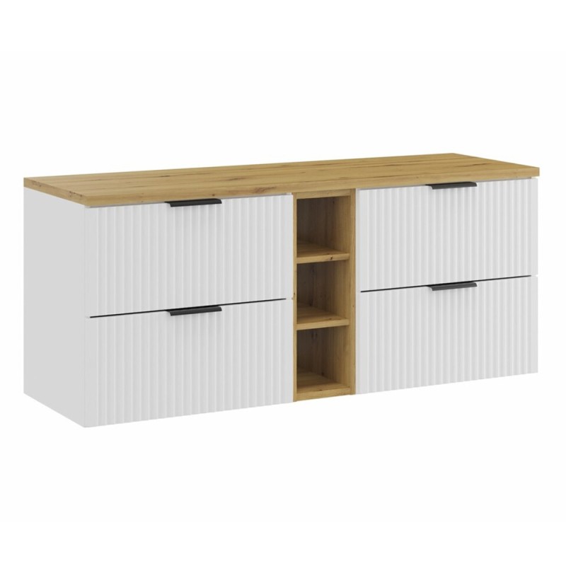 Set mobilier baie Adel White, MDF, PAL melaminat, blat stejar artizanal, L.140 cm, SET-ADW B ARTISAN 140CM